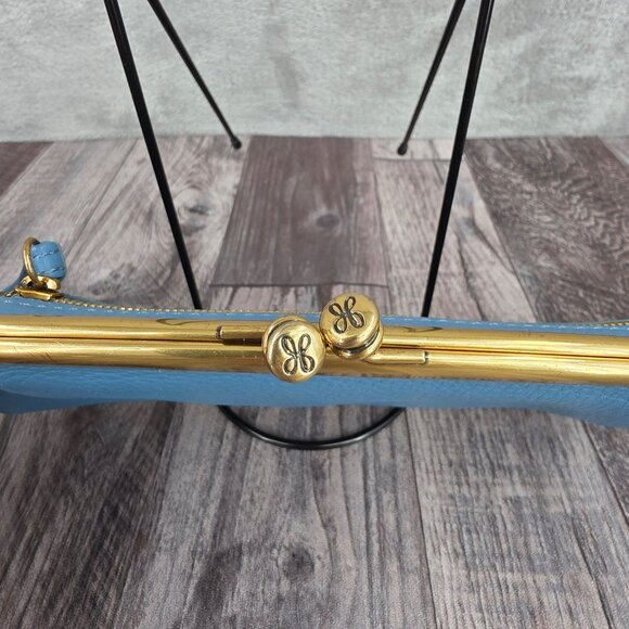 HOBO Cora Large Frame Wallet Clutch Wristlet Dusty Blue Leather Botanical Print - Picture 2 of 14